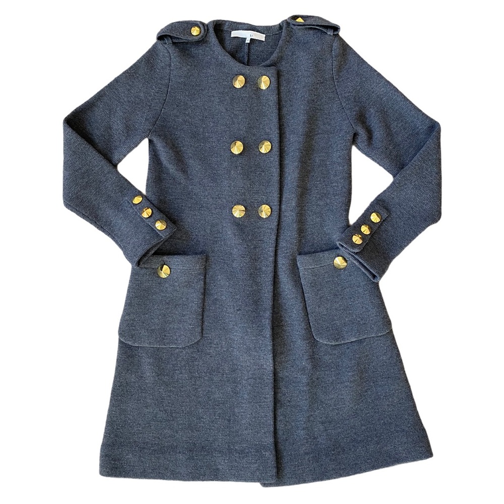 3.1 Philip Lim dark grey coat with gold buttons